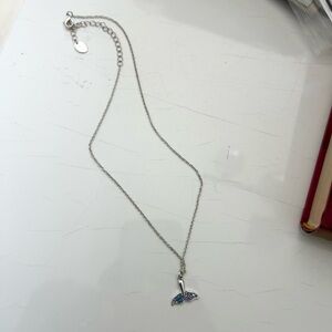 Claries Silver Tone Whale Tail Rhinestone Pendant Necklace